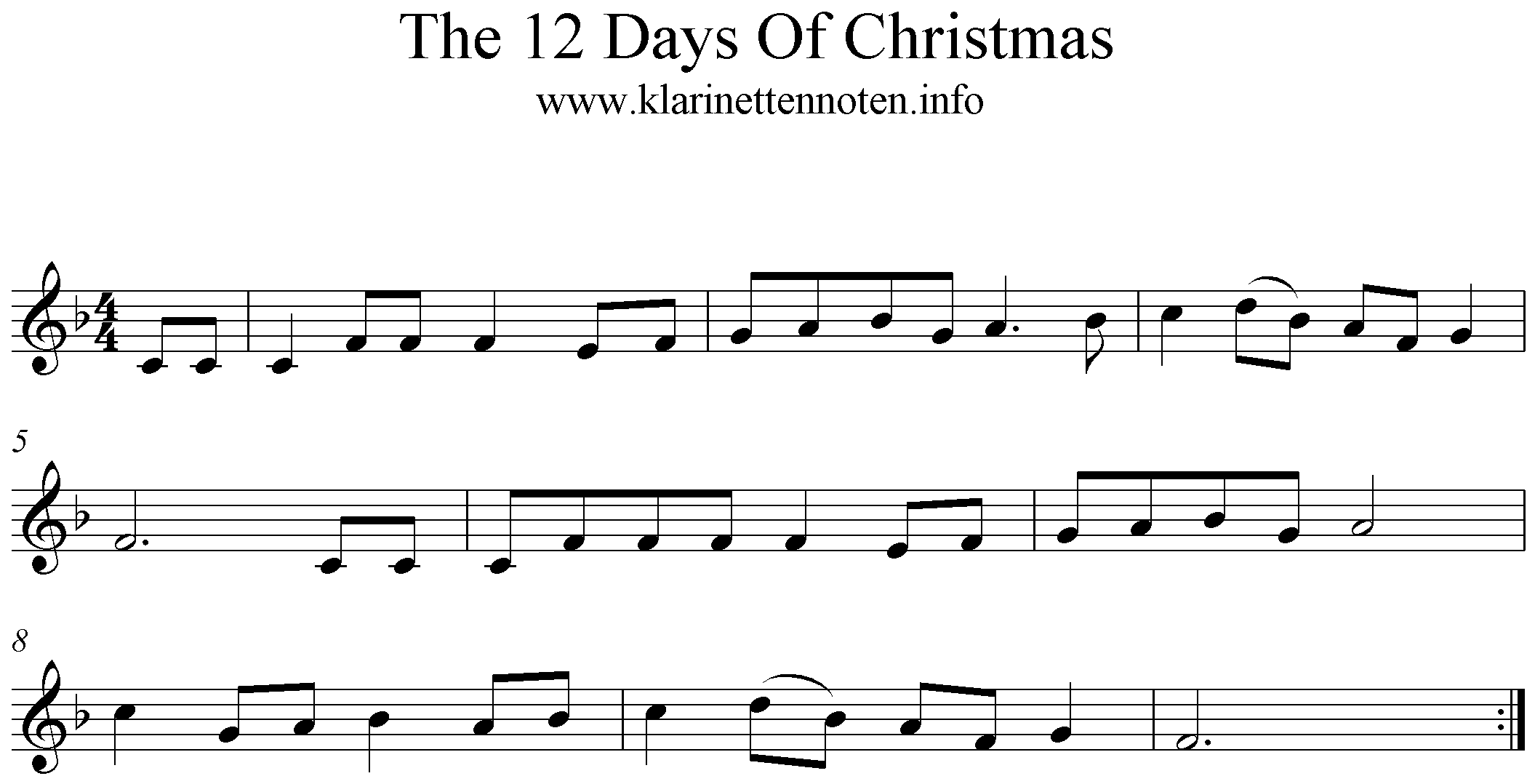 The 12 Days Of Christmas, Trumpet, Clarinet, Freesheetmusic